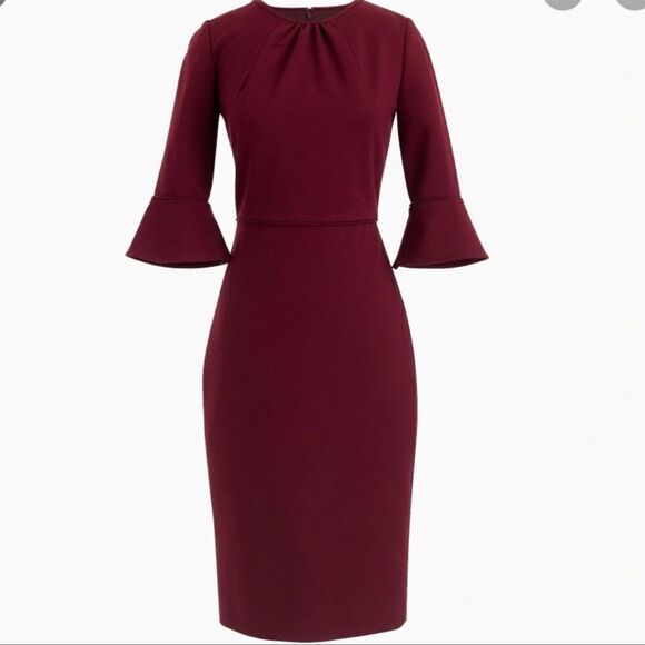 J. Crew Bell Sleeve Sheath Ponte Dress Cranberry Size 2 - Picture 4 of 14